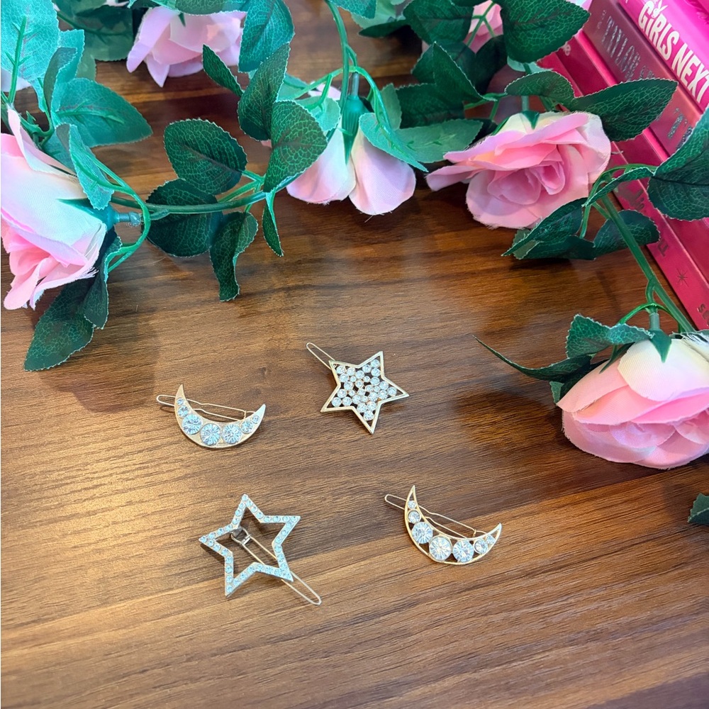 ASOS Gold and Rhinestone Star and Moon Hair Clips